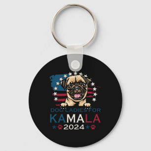 Ladies For Kamala Harris 2024 Pug Dog America Keychain