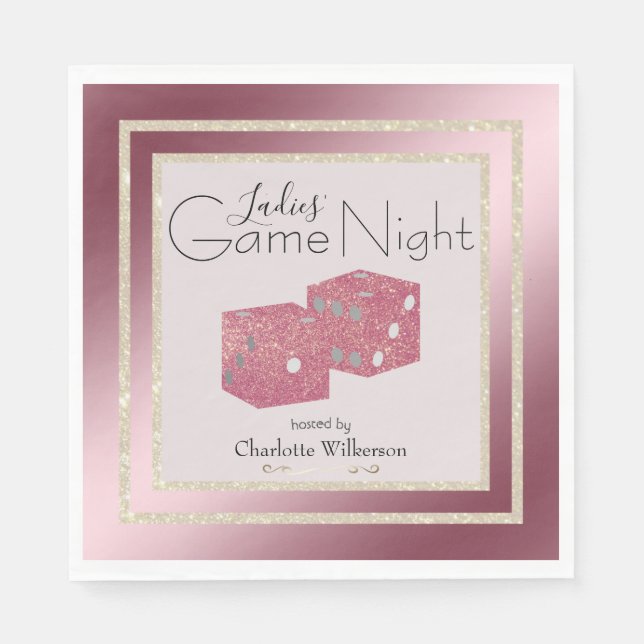 Ladies' Game Night Gold and Pink Glitter Dice Napkin (Front)