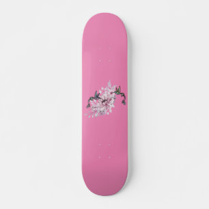 Ladies & Girls Skateboard Floral Hummingbirds Pink