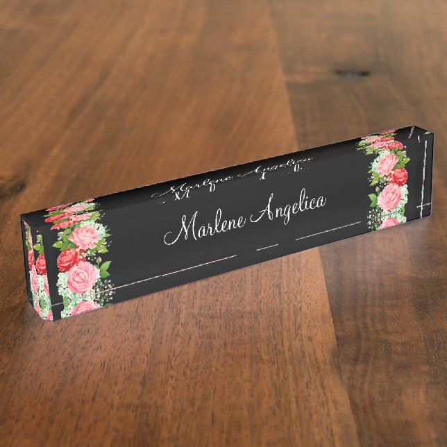 Ladies Girly Monogram Floral Nameplate (Side)
