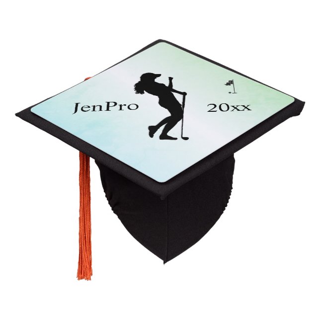 Ladies Golf Green 2 Text Areas Name Date Graduation Cap Topper (Angled)