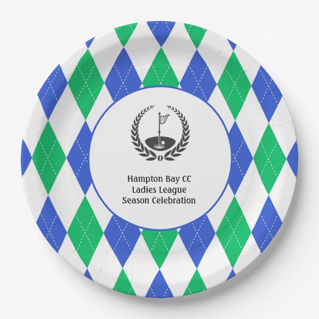 Ladies Golf League Argyle Pattern Party Plate (Front)