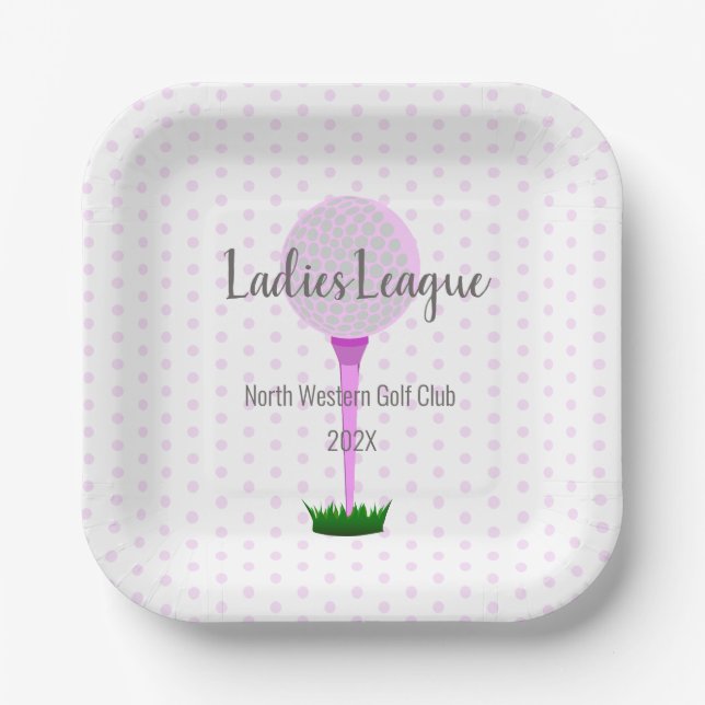 Ladies Golf League Pink Dot Square Party Plates (Front)