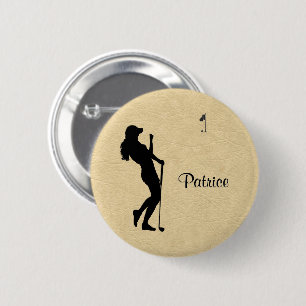 Ladies Golf Leather Look w Name 2 Inch Round Button