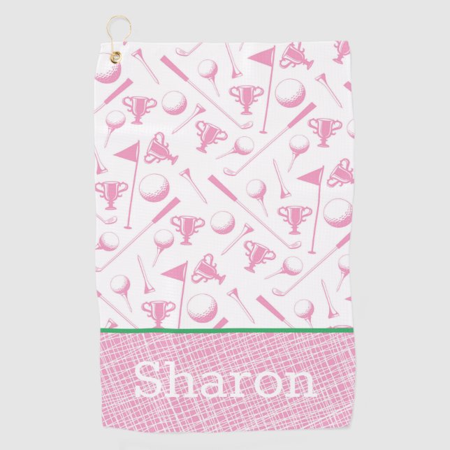 Ladies Golf Pink Green White Preppy  Golf Towel (Front)