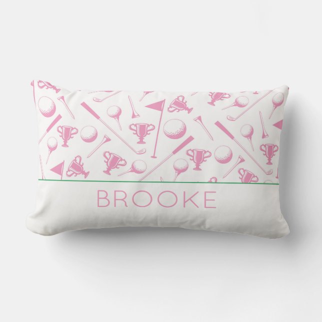 Ladies Golf Pink Green White Preppy NAME Classic Lumbar Pillow (Front)