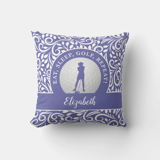Ladies Golf Silhouette Modern Pattern Funny Purple Throw Pillow (Front)
