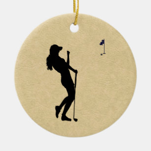 Ladies Golfer Ceramic Ornament