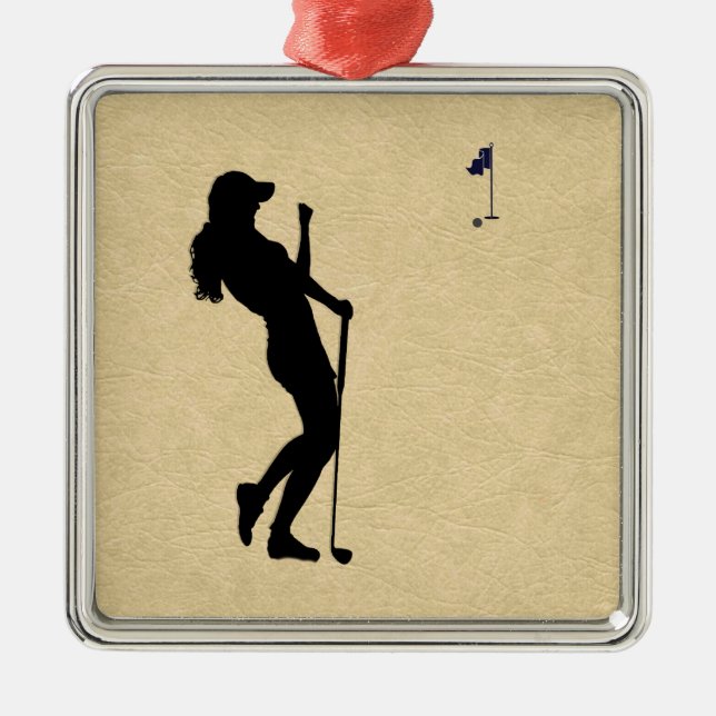 Ladies Golfer Metal Ornament (Front)