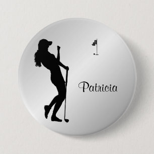 Ladies Golfer Personal  3 Inch Round Button