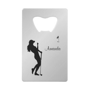 Ladies Golfer Personal  Credit Card Bottle Opener