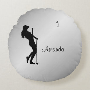 Ladies Golfer Personal  Round Pillow