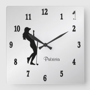 Ladies Golfer Personal Square Wall Clock
