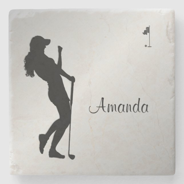 Ladies Golfer Personal  Stone Coaster (Front)