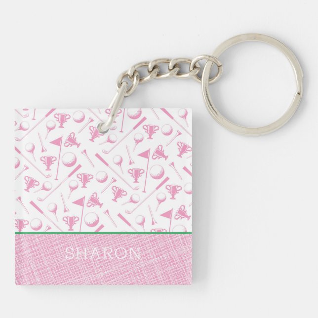 Ladies Golfing Pink Green Preppy Fun Keychain (Back)