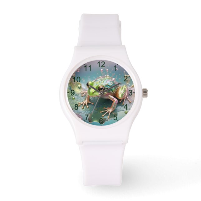 Ladies Green Frog Fractal Art Design, Watch (Front)