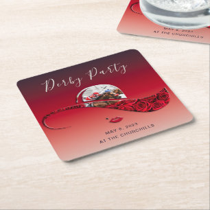 Ladies Hat Derby Party Square Paper Coaster