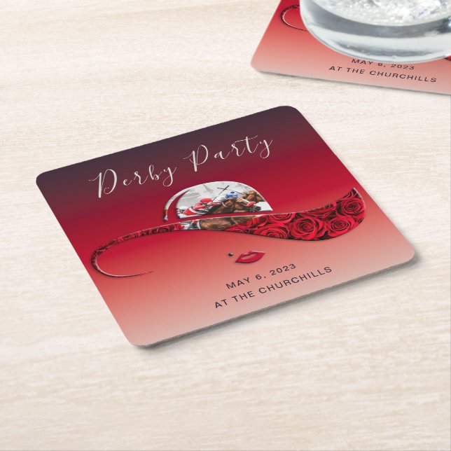 Ladies Hat Derby Party Square Paper Coaster (Angled)