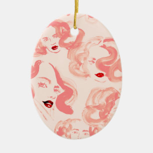 Ladies in tea rose colour ceramic ornament