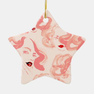 Ladies in tea rose colour ceramic ornament