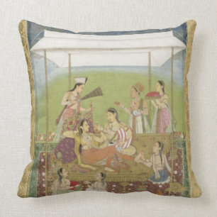 Ladies listening to music in a garden, from the Sm Throw Pillow