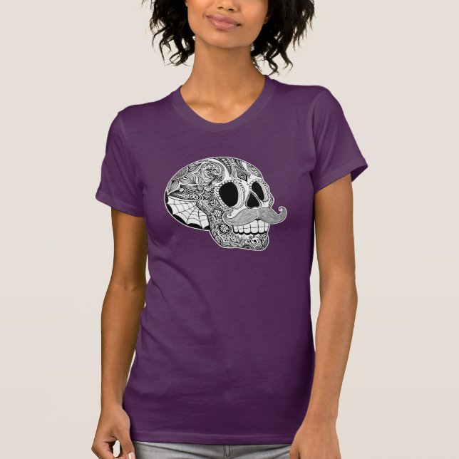 Ladies Moustache Sugar Skull Tee (Front)