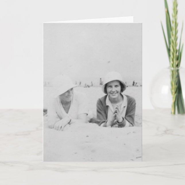 Ladies On Beach Old Black & White Greeting Card (Front)