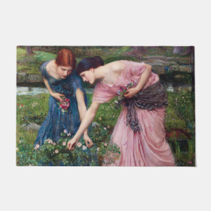 Ladies Picking Roses, John William Waterhouse Doormat