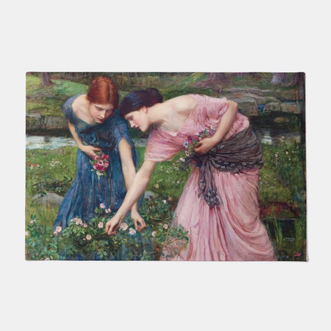 Ladies Picking Roses, John William Waterhouse Doormat (Front)