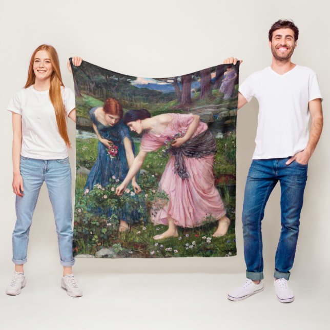 Ladies Picking Roses, John William Waterhouse Fleece Blanket (In Situ)