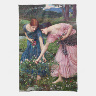 Ladies Picking Roses, John William Waterhouse Kitchen Towel
