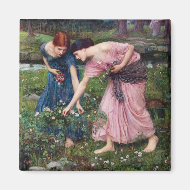 Ladies Picking Roses, John William Waterhouse Magnet (Front)