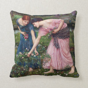 Ladies Picking Roses, John William Waterhouse Throw Pillow