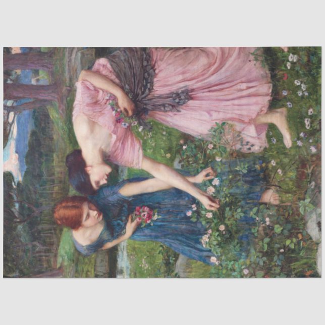 Ladies Picking Roses, John William Waterhouse Tissue Paper (Front)