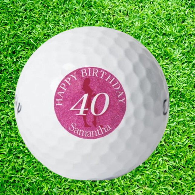LADIES PINK GLITTER BIG BIRTHDAY GOLF BALLS ( Perfect for adding a touch of sparkle to their game. Shop now and spread joy on the course!)