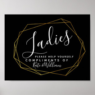 ladies restroom sign - toiletries basket geometric