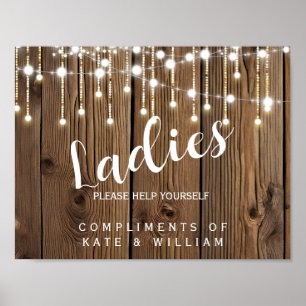 ladies restroom sign - toiletries basket rustic