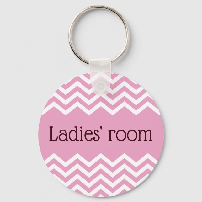 Ladies room bathroom keychain, pink chevrons keychain (Front)