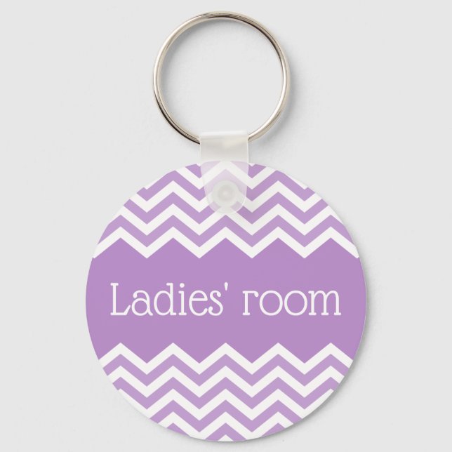 Ladies room bathroom keychain, purple chevrons keychain (Front)