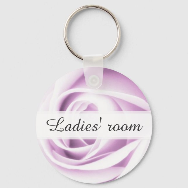 Ladies room bathroom keychain with purple rose (Front)