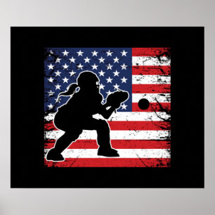 Ladies Softball Catchers Gear Stuff USA Flag Poster