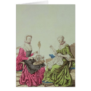 Ladies spinning and sewing, c.1765