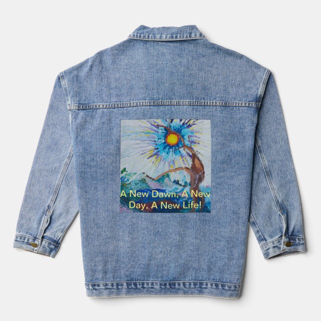 Ladies Vibrant Vision Print Denim Jasje Denim Jacket (Back)