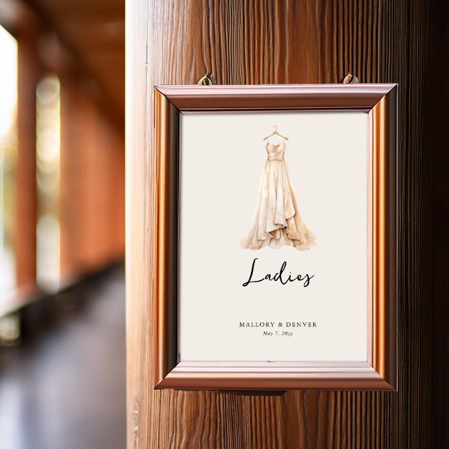 Ladies Wedding Reception Venue Restroom Signage Poster (Ladies Restroom Sign from the Romantic Wedding Signs collection by Darling & May)