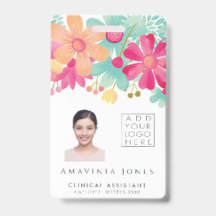 Ladies Womens Floral Identification Plastic I.D Badge