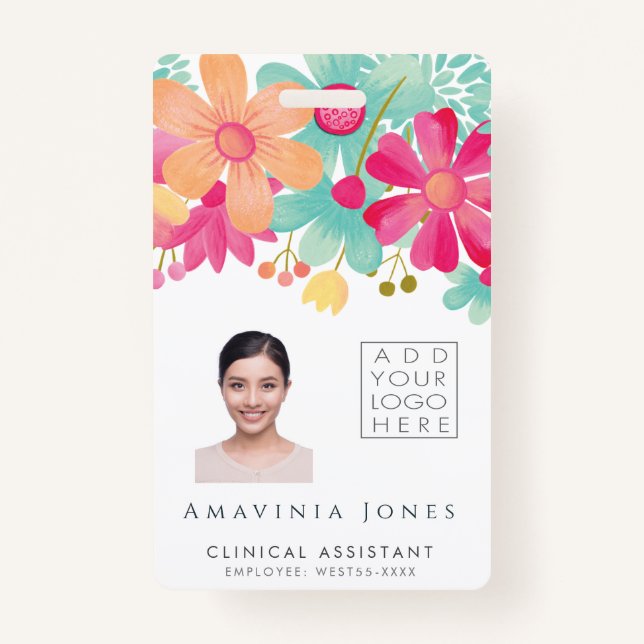 Ladies Womens Floral Identification Plastic I.D Badge (Front)