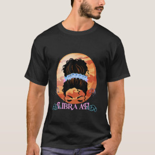 Ladies zodiac sign Libra Venus Planet messy bun T-Shirt