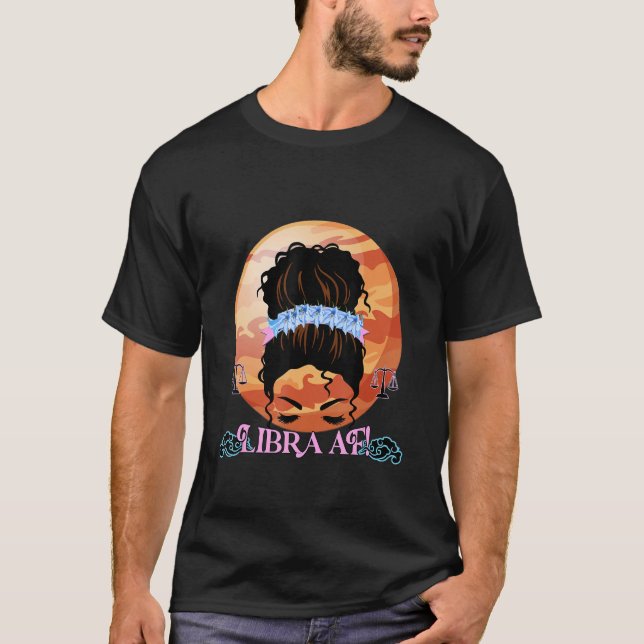 Ladies zodiac sign Libra Venus Planet messy bun T-Shirt (Front)