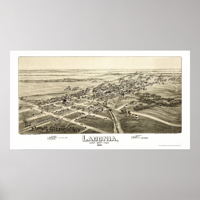 Ladonia, TX Panoramic Map - 1891 Poster (Front)