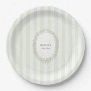 Laduree French Caffee Bonjour Bebe Green Stripe Paper Plate